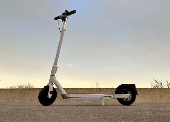 OKAI Neon ES20 Beautiful White Scooter with solid tire suspension controllable rgb led lights